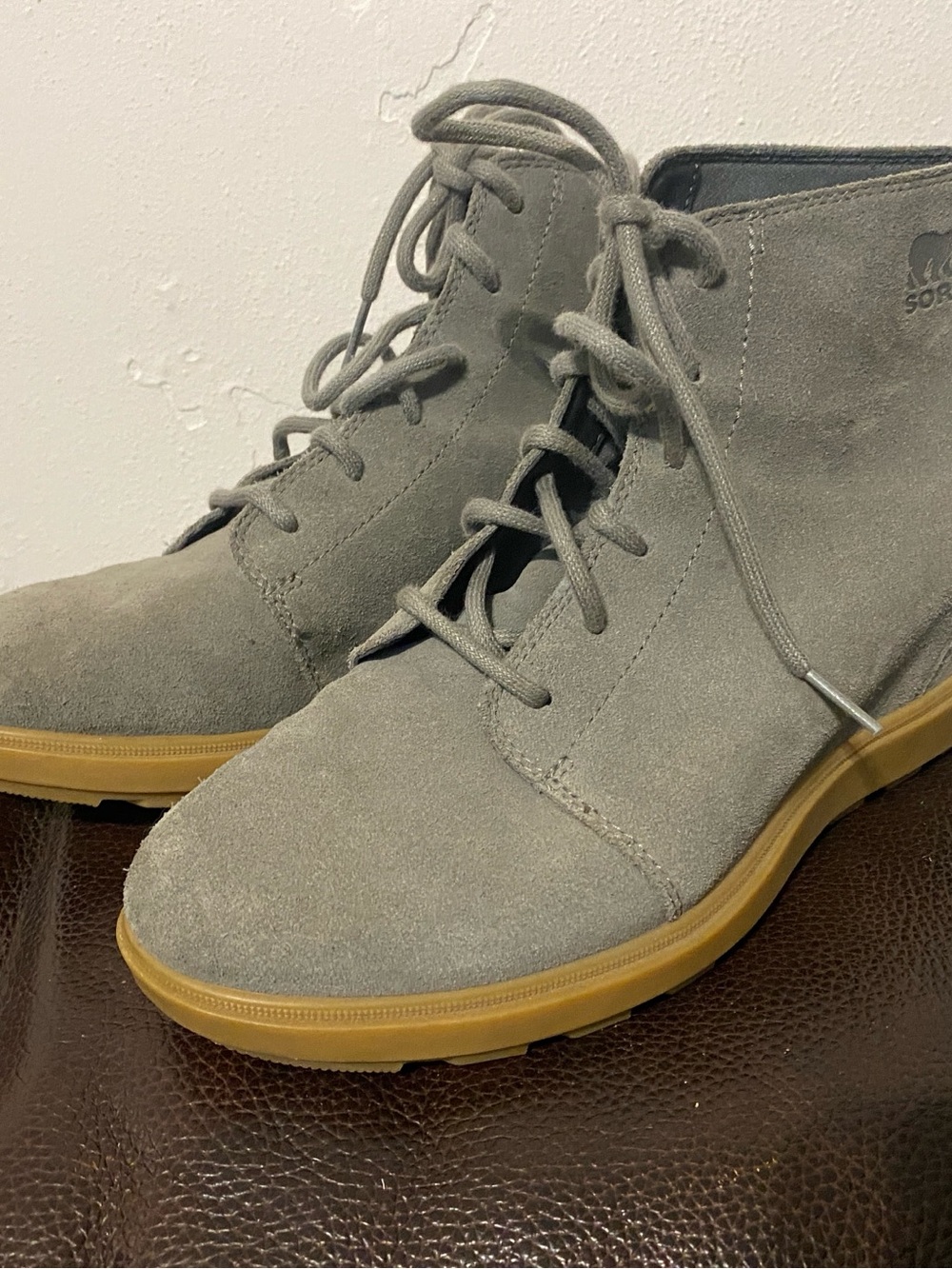 Sorel Gray Suede Lace-Up Boots with Gum Sole